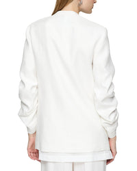 Lafayette 148 New York Petite V-Neck Ruched Sleeve Linen Blazer
