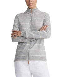 Lafayette 148 New York Stripe Fitted Silk-Blend Bomber Jacket