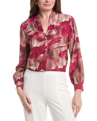 Misook Woven Watercolor Print Blouse