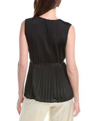 Misook V-Neck Tie-Waist Pleated Crepe De Chine Tank Top