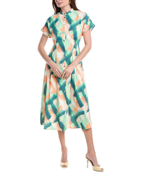 Misook Fit & Flare Crepe De Chine Button Up Maxi Dress