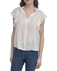 Dkny Ruffled Neck Tie Top