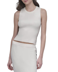 Dkny Side Logo Trim Rib Crew Neck Top