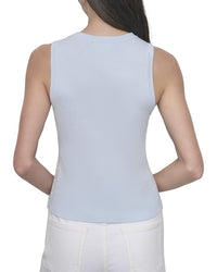 Dkny Side Logo Trim Rib Crew Neck Top