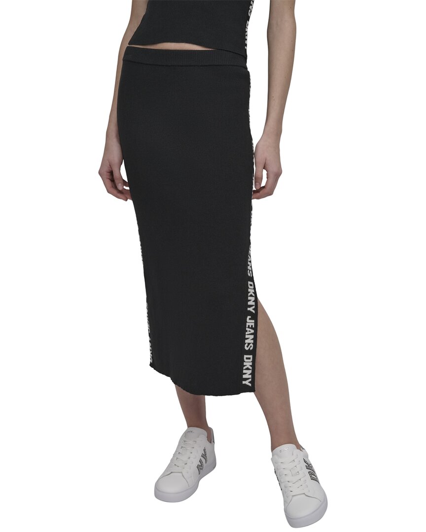 Dkny Side Logo Rib Midi Skirt