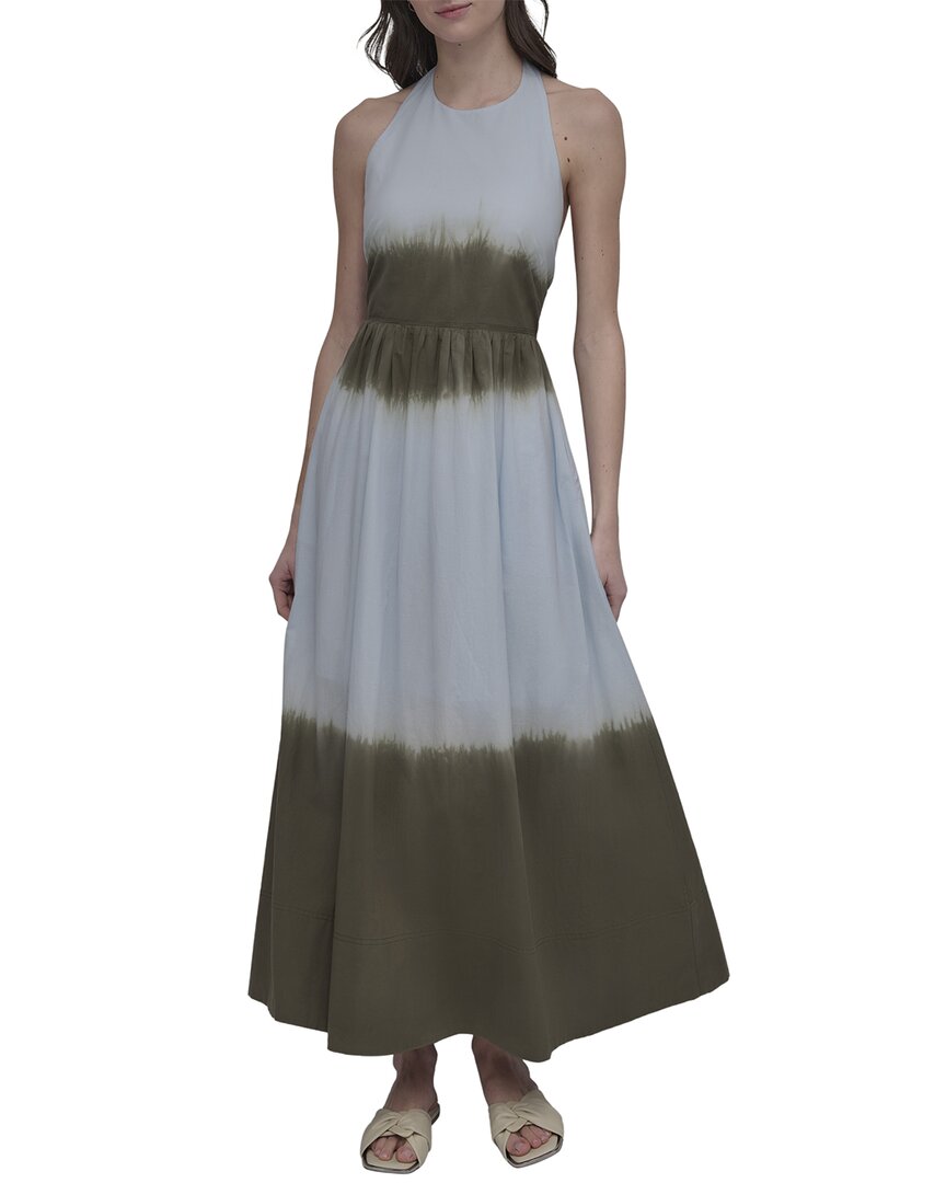 dkny halter dress Dkny Women's Blue Printed Chiffon Belted Halter Midi Dress Size 16