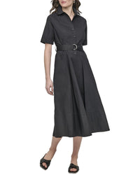 Dkny Dropped Waist Button Front Poplin Dress
