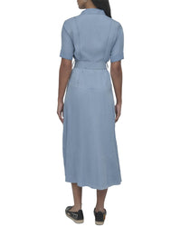Dkny Dropped Waist Button Front Tencel Dress