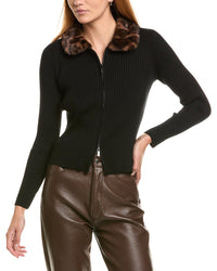 Laundry By Shelli Segal Fur Collar Zip Sweater
