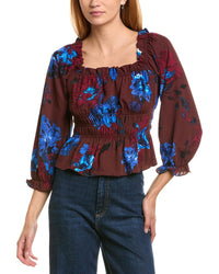 Laundry By Shelli Segal Floral Ruffle Neckline Smocked Peplum Blouse