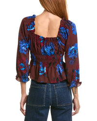 Laundry By Shelli Segal Floral Ruffle Neckline Smocked Peplum Blouse