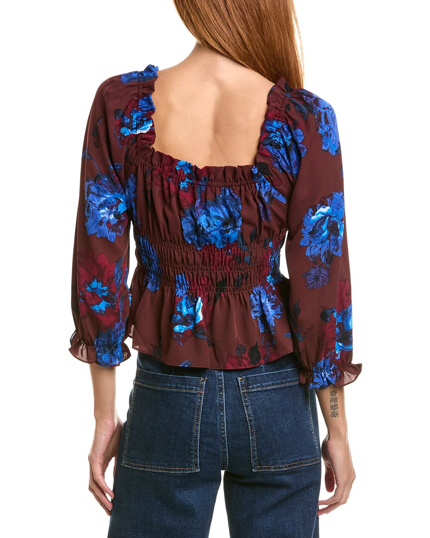 Laundry By Shelli Segal Floral Ruffle Neckline Smocked Peplum Blouse
