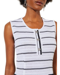 Ming Wang Button Front Striped Knit Mini Sheath Dress