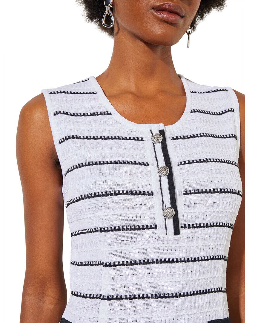 Ming Wang Button Front Striped Knit Mini Sheath Dress