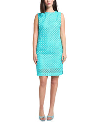 Ming Wang Geometric Lace Cutout Woven Sheath Dress