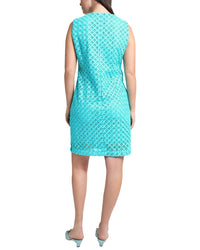 Ming Wang Geometric Lace Cutout Woven Sheath Dress