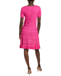 Ming Wang Pointelle & Burnout Knit A-Line Dress