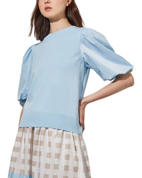 Ming Wang Mixed-Media Puff Sleeve Tunic