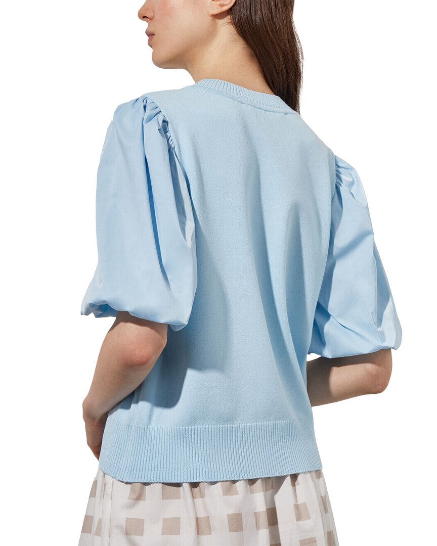 Ming Wang Mixed-Media Puff Sleeve Tunic