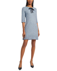 Ming Wang Tweed Knit Sheath Dress With Crochet Ribbon Trim
