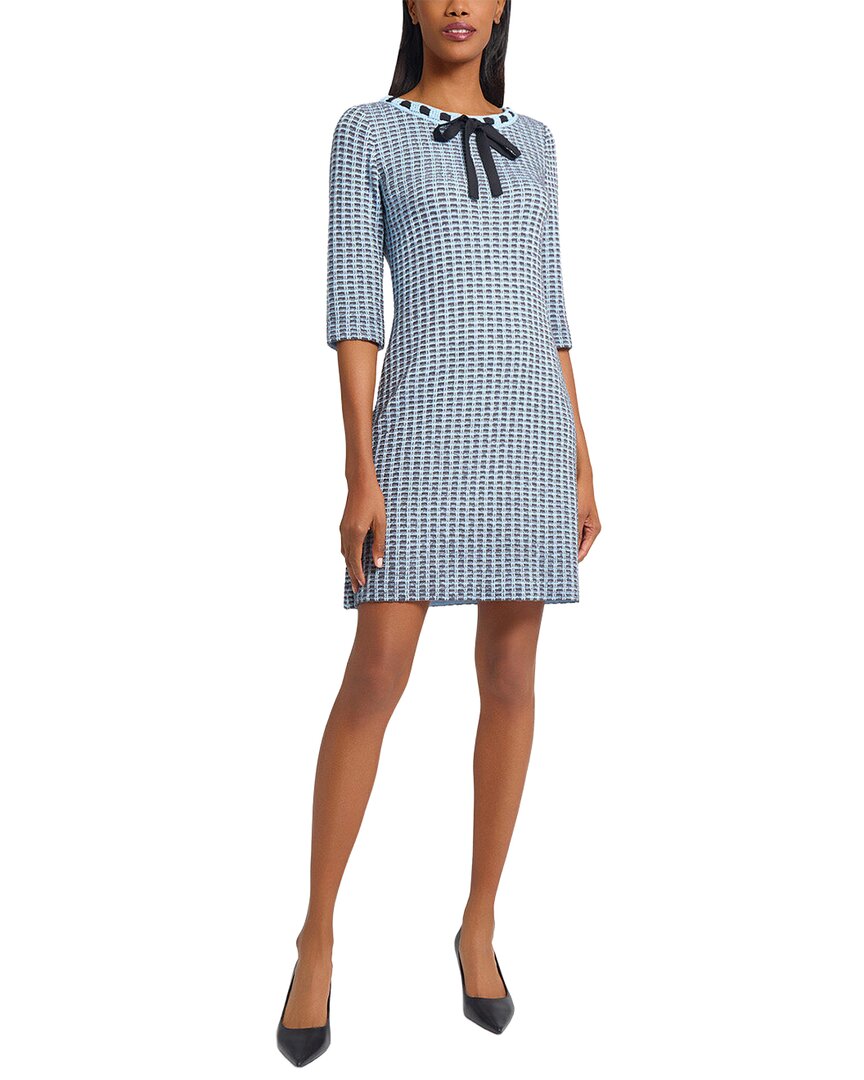 Ming Wang Tweed Knit Sheath Dress With Crochet Ribbon Trim
