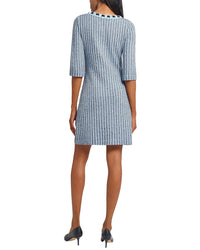 Ming Wang Tweed Knit Sheath Dress With Crochet Ribbon Trim
