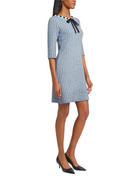 Ming Wang Tweed Knit Sheath Dress With Crochet Ribbon Trim