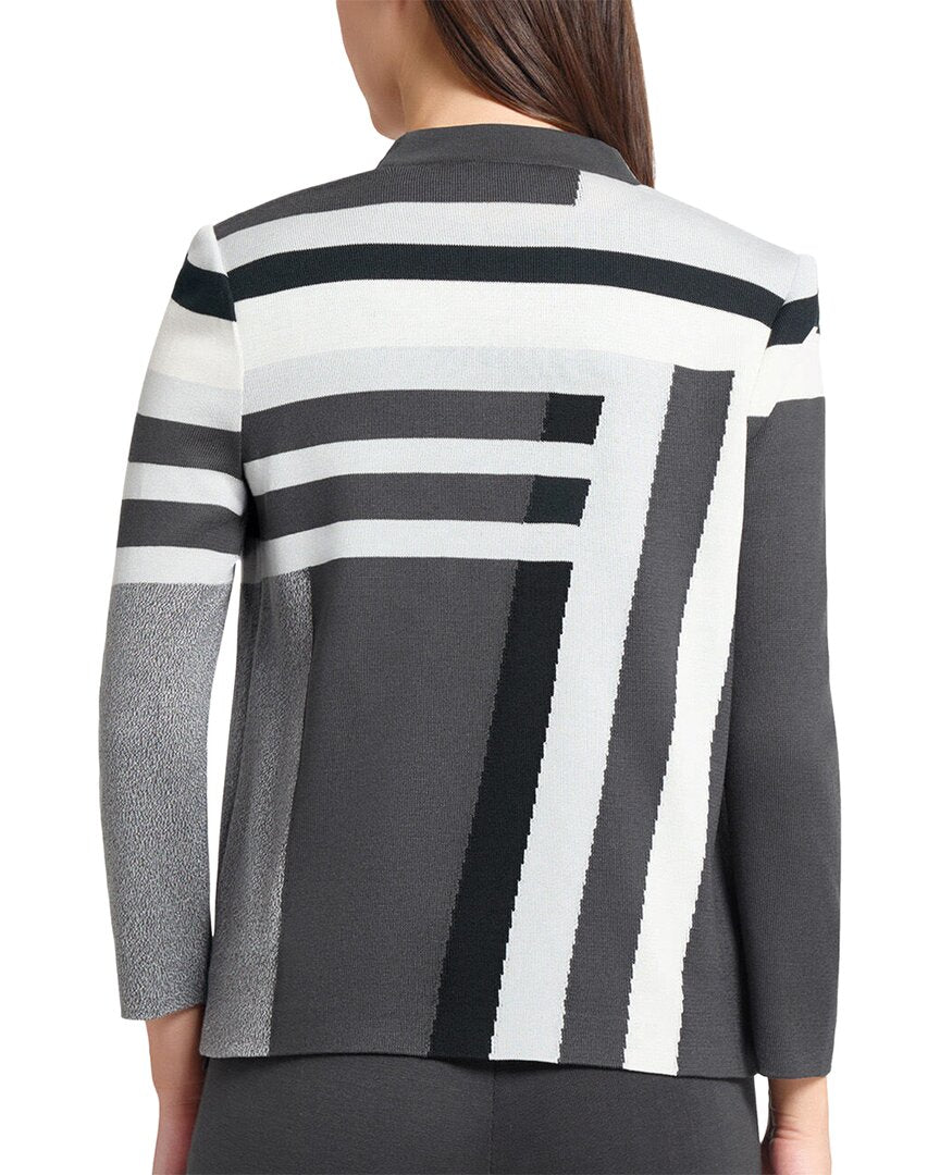 Ming Wang Heritage Fit Intarsia Color Block Knit Jacket