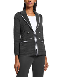 Ming Wang Tailored Fit Contrast Trim Textured Knit Jacket