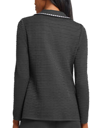 Ming Wang Tailored Fit Contrast Trim Textured Knit Jacket