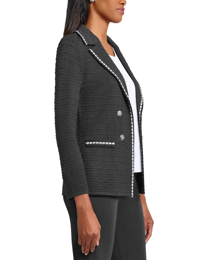 Ming Wang Tailored Fit Contrast Trim Textured Knit Jacket