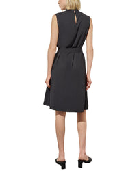 Ming Wang Ruffle Mock Neck Crepe De Chine A-Line Dress