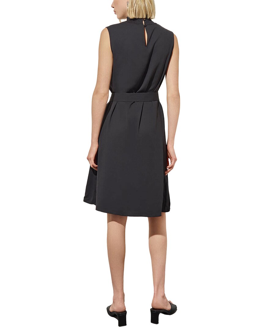 Ming Wang Ruffle Mock Neck Crepe De Chine A-Line Dress