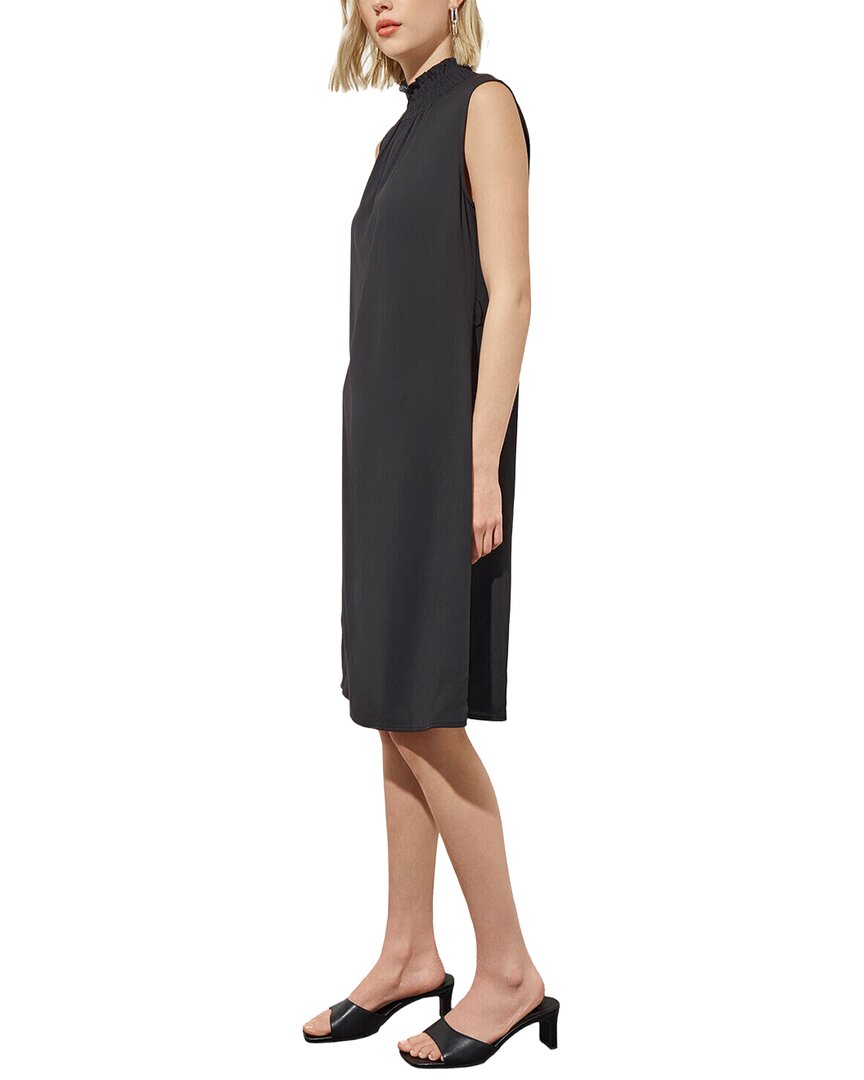 Ming Wang Ruffle Mock Neck Crepe De Chine A-Line Dress