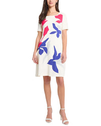 Ming Wang Floral Applique A-Line Soft Knit Dress