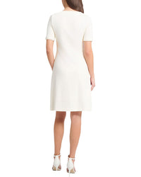 Ming Wang Floral Applique A-Line Soft Knit Dress