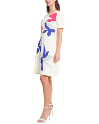 Ming Wang Floral Applique A-Line Soft Knit Dress
