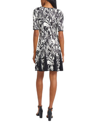 Ming Wang Princess Seam Jacquard Fit & Flare Dress