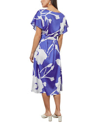 Ming Wang Belted Floral Crepe De Chine Shift Dress