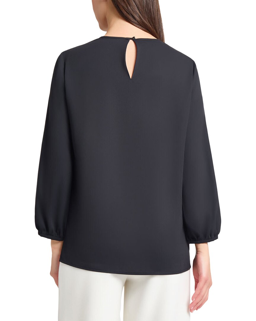 Ming Wang Embroidered Crepe De Chine Blouse