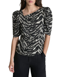 Dkny Asymmetrical Short Sleeve Top