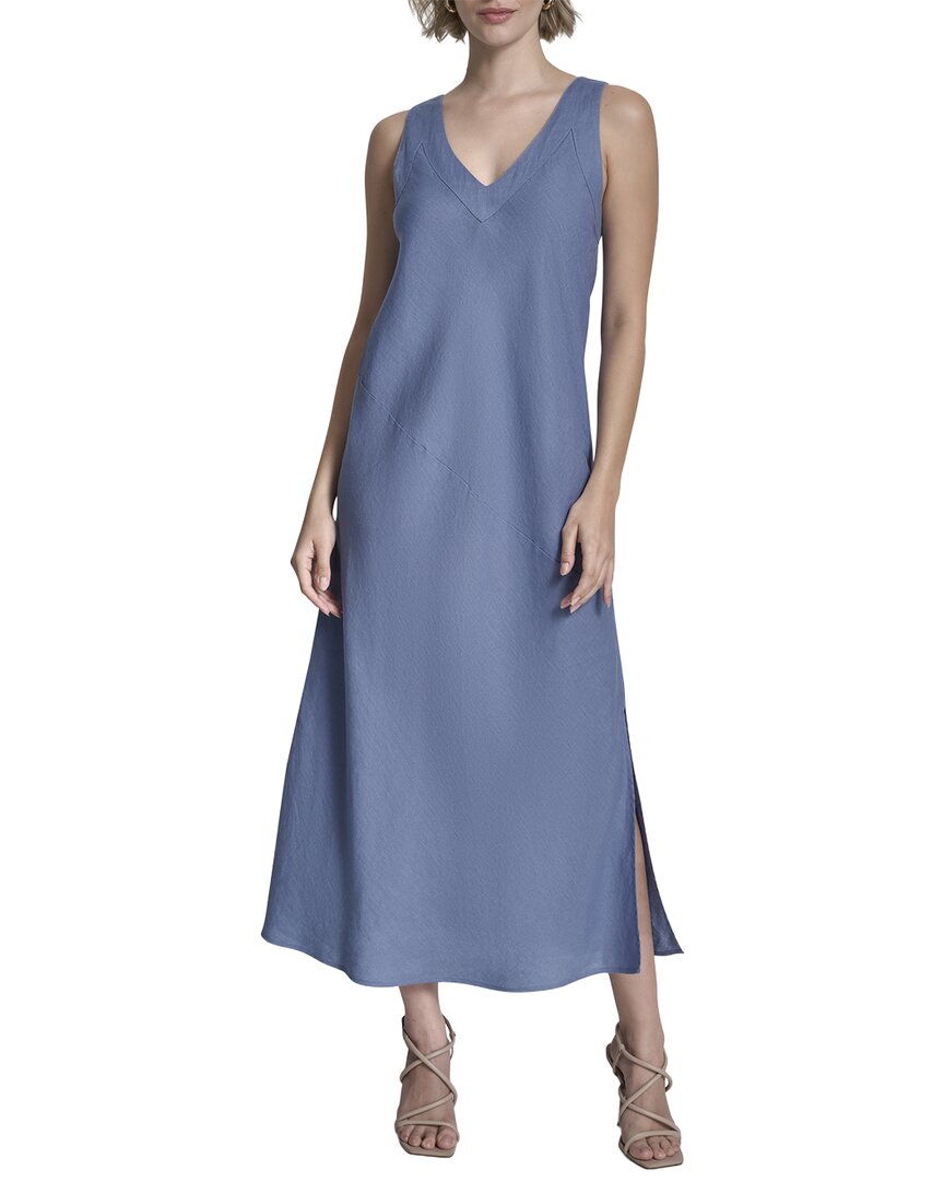 Dkny V-Neck Panel Linen Dress