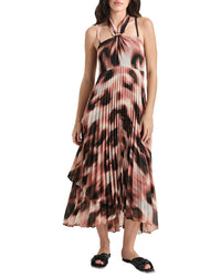 Dkny Print Chiffon Pleated Midi Dress