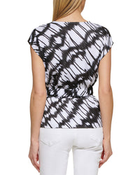 Dkny Printed Cap Sleeve V-Neck Top