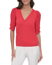 Dkny V-Neck Twist Sleeve Top