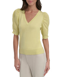 Dkny V-Neck Twist Sleeve Top