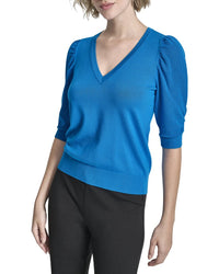 Dkny V-Neck Twist Sleeve Top