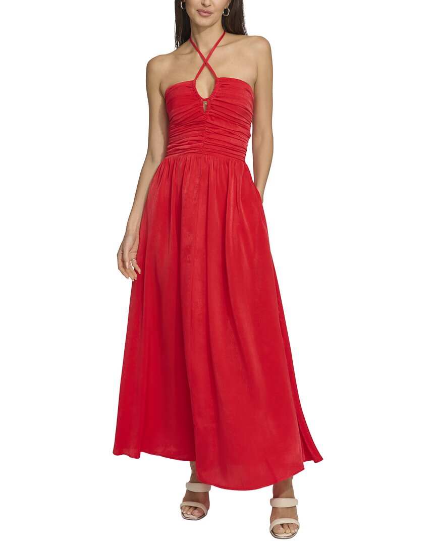Dkny Satin Ruch Front Midi Dress