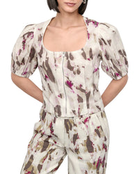 Dkny Puff Sleeve Zip Front Linen Jacket