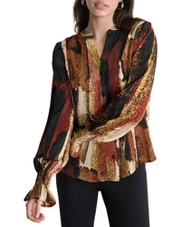 Dkny Print Split Neck Top